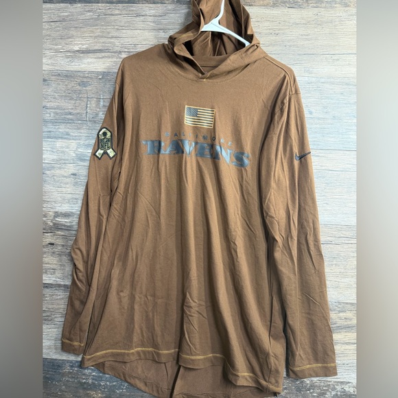 Nike Dri Fit Brown Baltimore Ravens NFL Long Sleeve Tshirt Hoodie - Picture 1 of 10